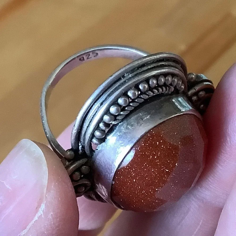 𝅺STERLING SILVER 925 SUN STONE WOMAN RING SIZE US 7.5​​